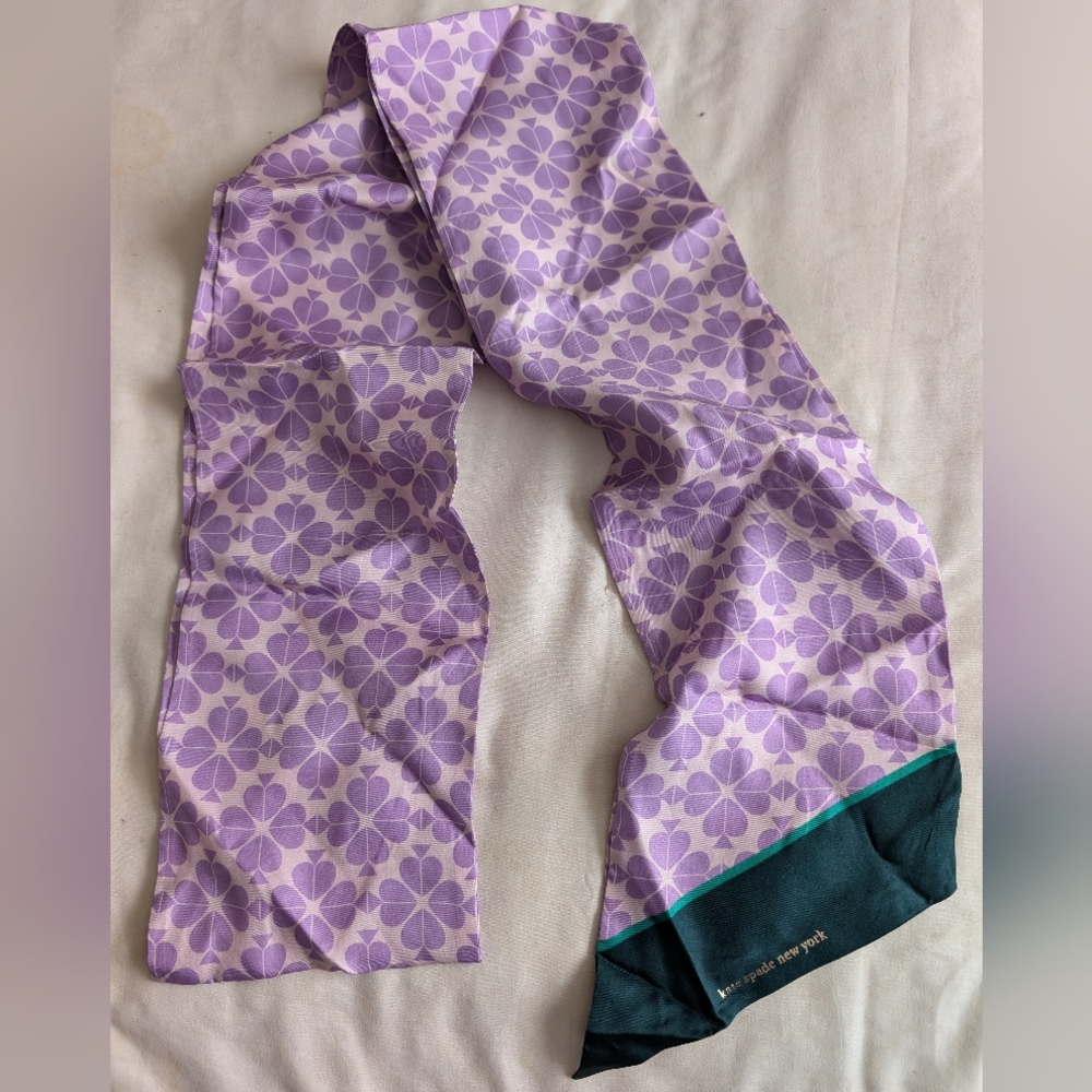 KATE SPADE NEW YORK Lavender Purple Green Oblong Silk Scarf
